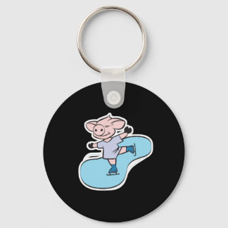 ice skating pig keychain