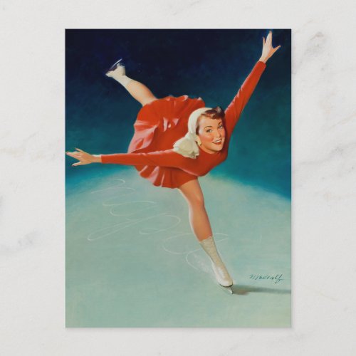 Ice Skating Pin Up Art Postcard