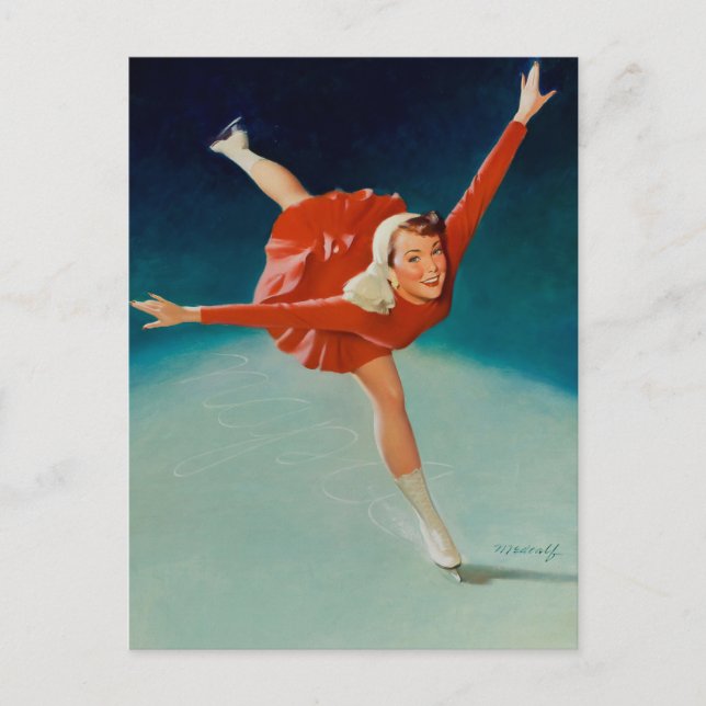 Ice Skating Pin Up Art Postcard (Front)