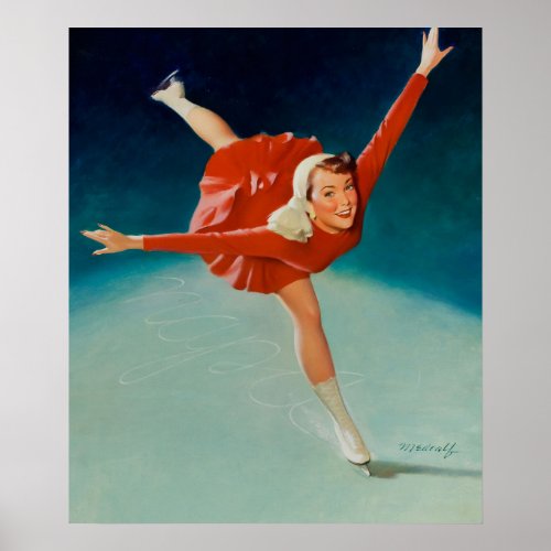 Ice Skating Pin Up Art Poster