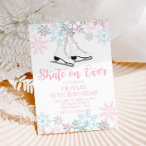 Ice Skating Pink blue silver Snowflakes Birthday Invitation