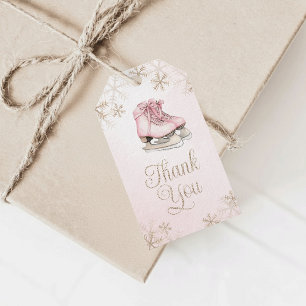 Ice Skating Pink Gold Snowflake Birthday Thank You Gift Tags