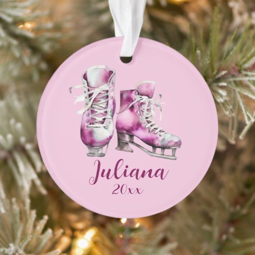 Ice-Skating Pink Ornament, Girls Photo Christmas  Ornament