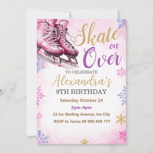 Ice Skating Pink Party Birthday Winter Party Invitation