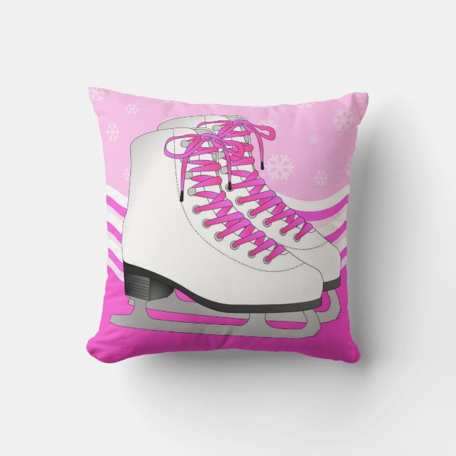 Ice Skating Pink with Snowflakes Reversible Throw Pillow (Front)