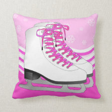 Ice Skating Pink with Snowflakes Reversible Throw Pillow