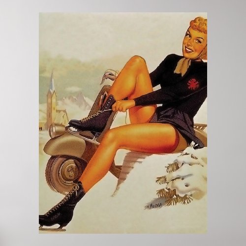 Ice Skating Pinup Girl Poster