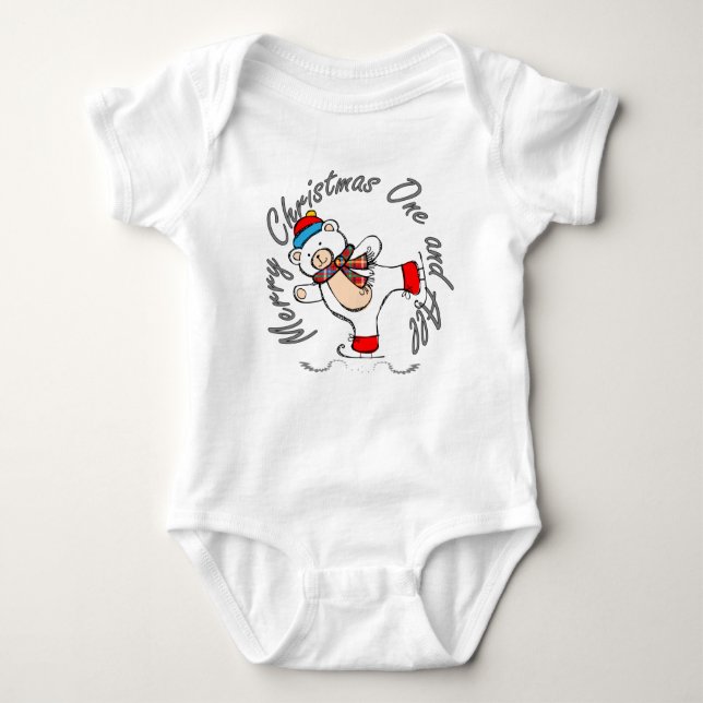 Ice Skating Polar Bear Christmas Baby Bodysuit (Front)