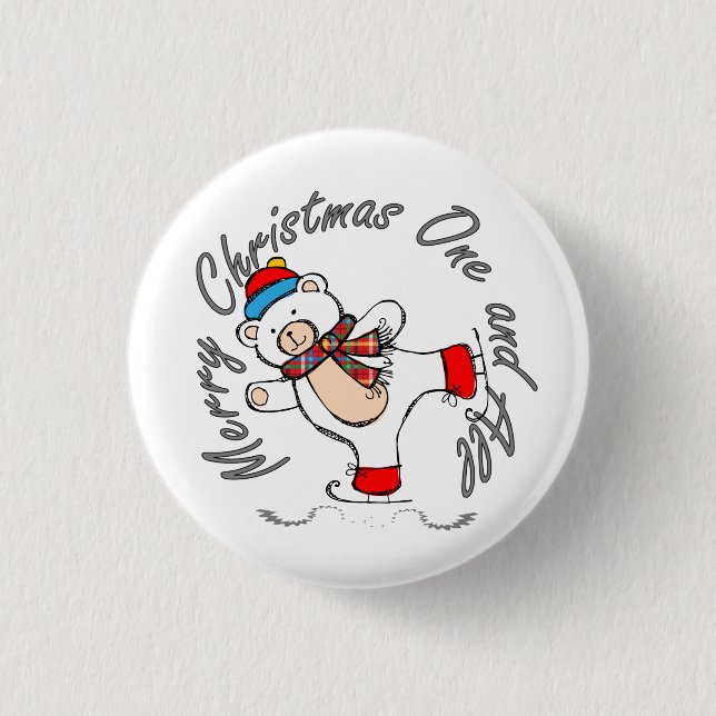 Ice Skating Polar Bear Christmas Button (Front)