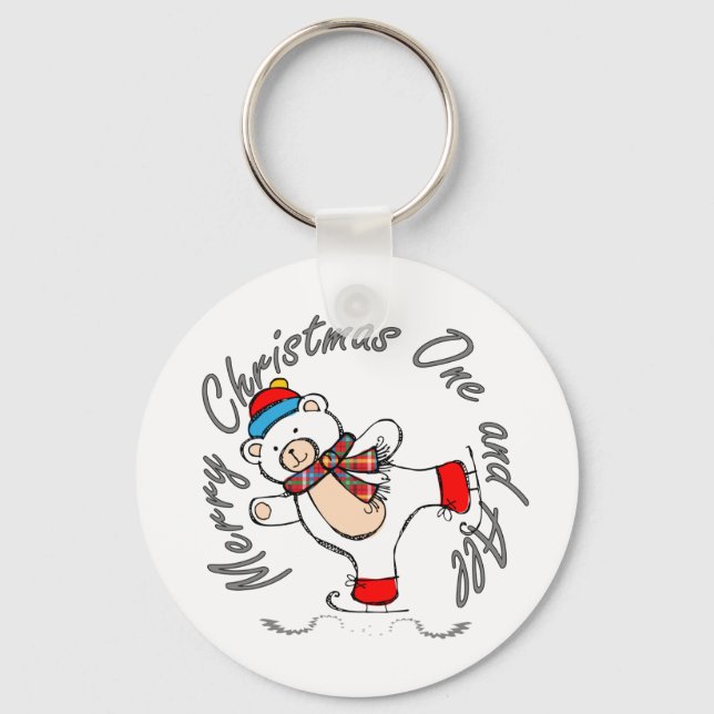 Ice Skating Polar Bear Christmas Keychain (Front)