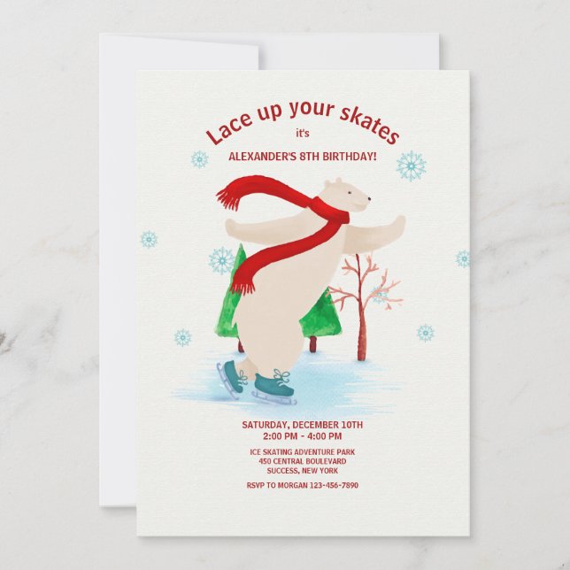 Ice Skating Polar Bear Invitation (Front)