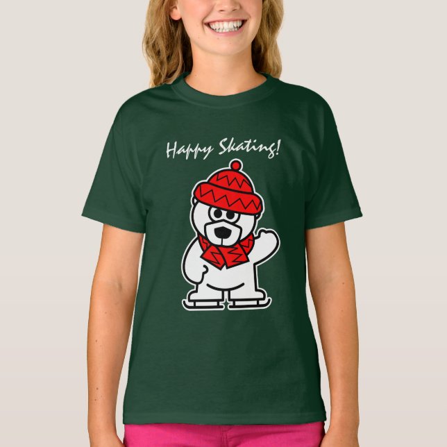 Ice skating polar bear t shirt for kids (Front)