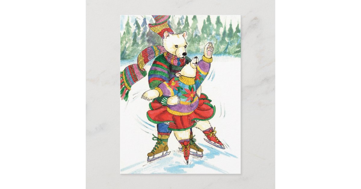 Ice Skating Polar Bears Postcard Zazzle