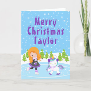 Ice Skating Red Hair Girl Merry Christmas Holiday  Card