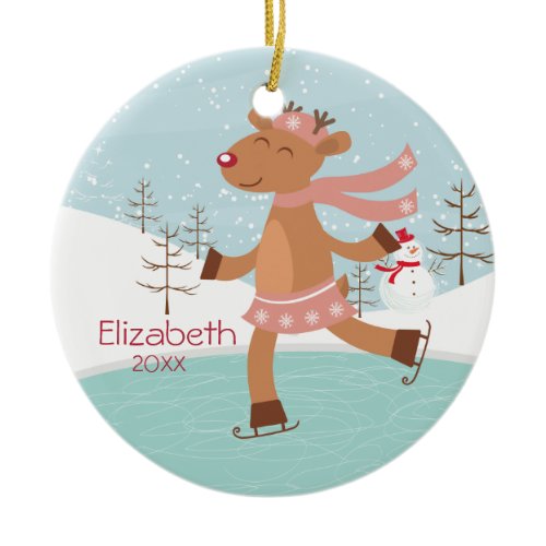 Ice Skating Reindeer Dated Christmas Ornament
