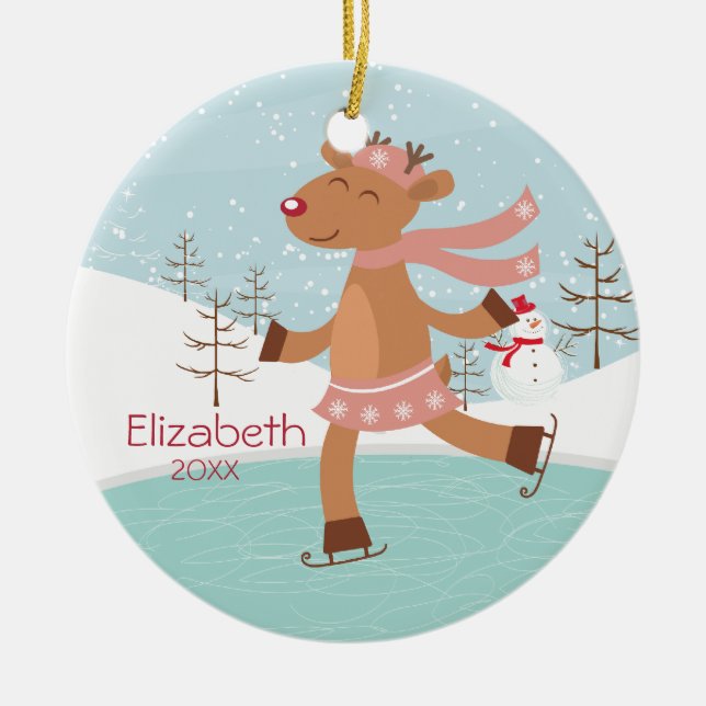 Ice Skating Reindeer Dated Christmas Ornament (Front)