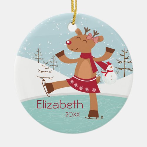 Ice Skating Reindeer Dated Christmas Ornament