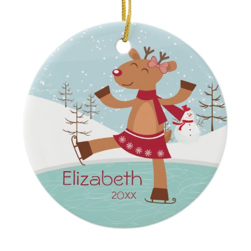 Ice Skating Reindeer Dated Christmas Ornament