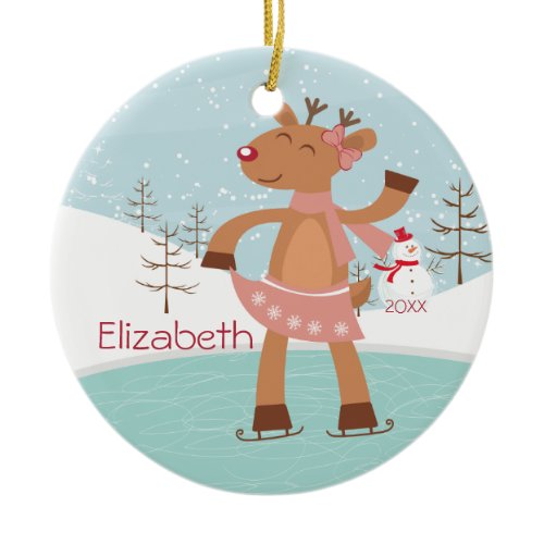 Ice Skating Reindeer Dated Christmas Ornament