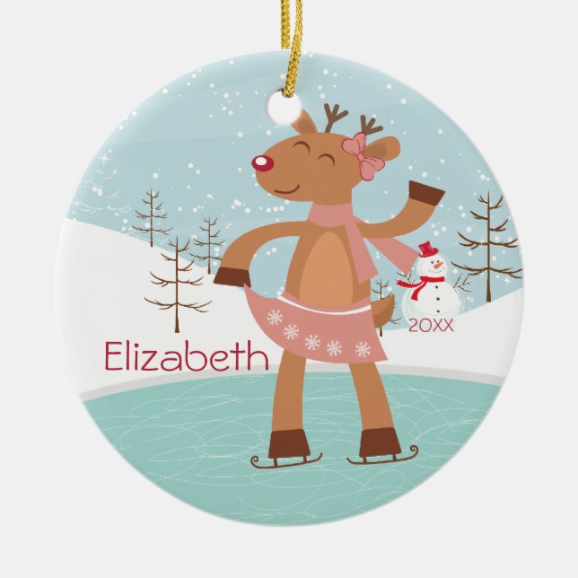 Ice Skating Reindeer Dated Christmas Ornament (Front)