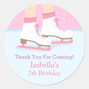 Ice Skating Rink Girls Birthday Party Decor Classic Round Sticker by RustyDoodle at Zazzle