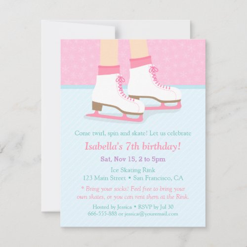 Ice Skating Rink Girls Birthday Party Invitations