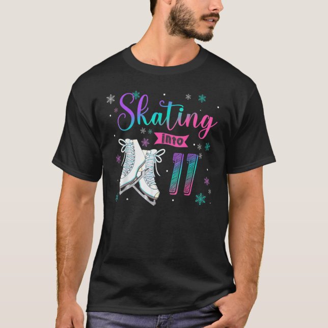 Ice Skating Rolling 11th Birthday Party Girl Famil T-Shirt (Front)