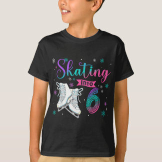 Ice Skating Rolling 6th Birthday Party Girl Family T-Shirt