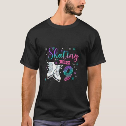 Ice Skating Rolling 9th Birthday Party Girl Family T_Shirt