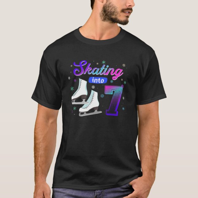 Ice Skating Rolling into 7 Year Old Cool Birthday  T-Shirt (Front)