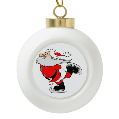 Ice Skating Santa Ceramic Ball Christmas Ornament