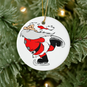 Ice Skating Santa Ceramic Ornament