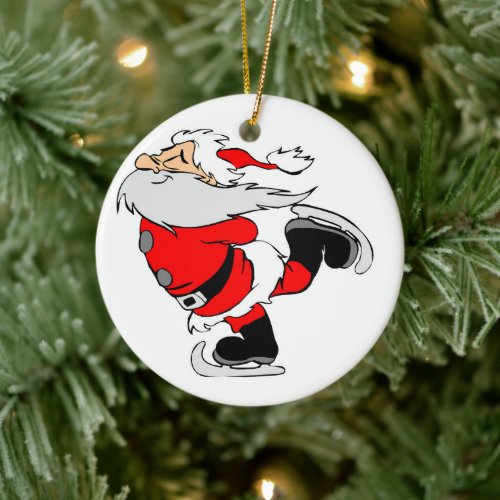 Ice Skating Santa Ceramic Ornament