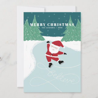 Ice-Skating Santa- Non-Photo Flat Holiday Card