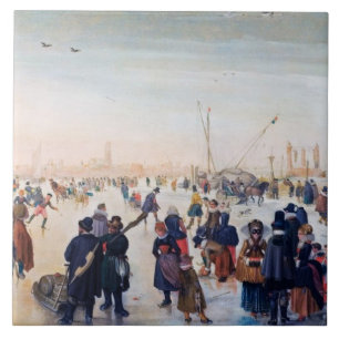 Ice Skating Scene. Fine Art Christmas Gift Ceramic Tile