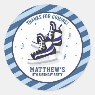 Ice Skating Shoes Birthday Blue Thank You Favor Classic Round Sticker