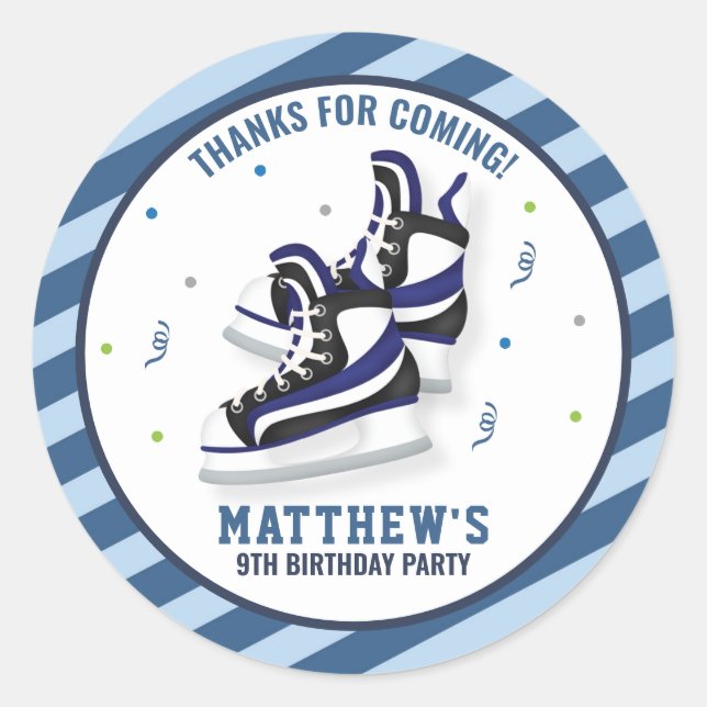 Ice Skating Shoes Birthday Blue Thank You Favor Classic Round Sticker (Front)