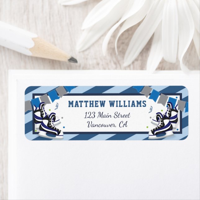 Ice Skating Shoes Blue Stripes Birthday School Label (Insitu)