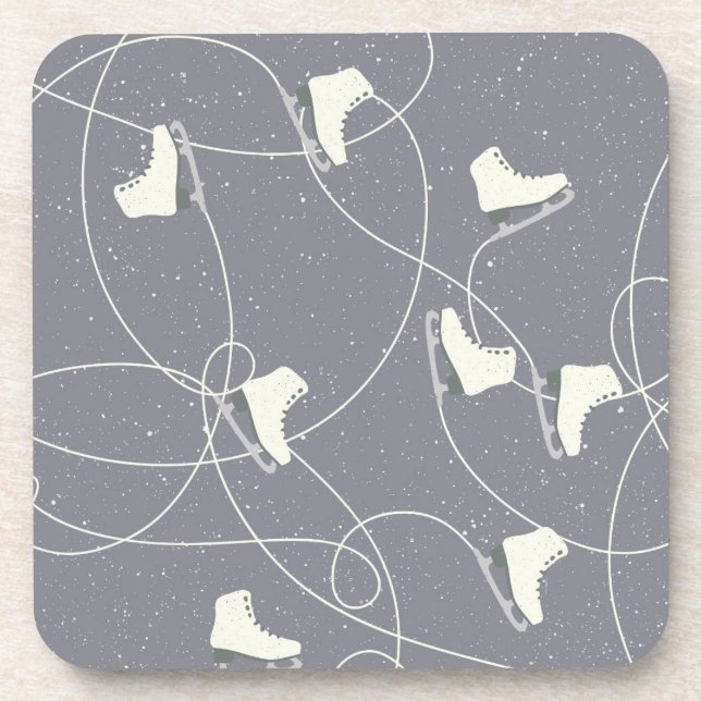 Ice Skating Shoes Marks Gray White Pattern Beverage Coaster (Front)