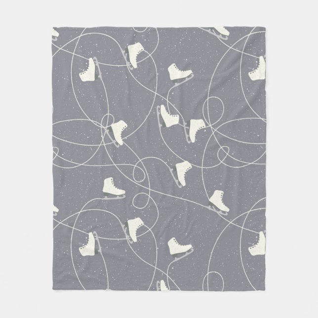 Ice Skating Shoes Marks Gray White Pattern Fleece Blanket (Front)