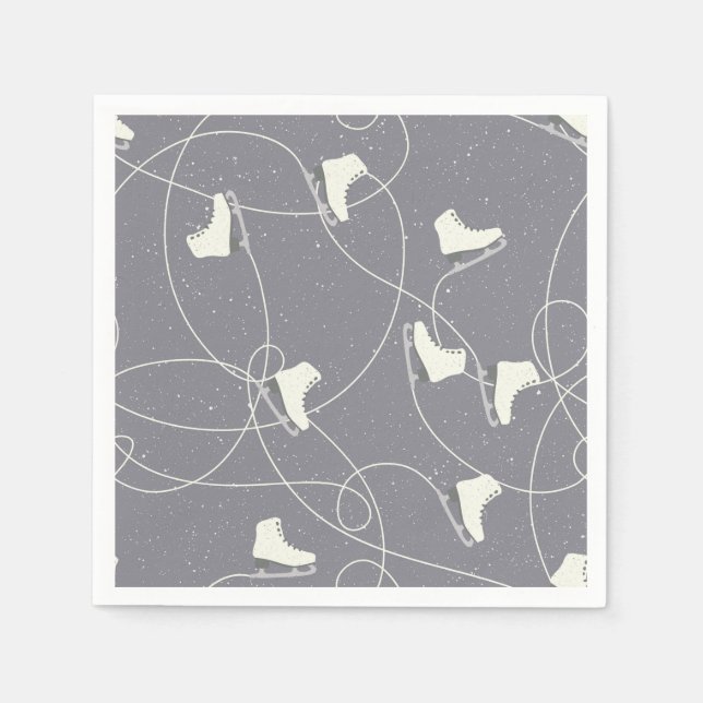 Ice Skating Shoes Marks Gray White Pattern Napkins (Front)