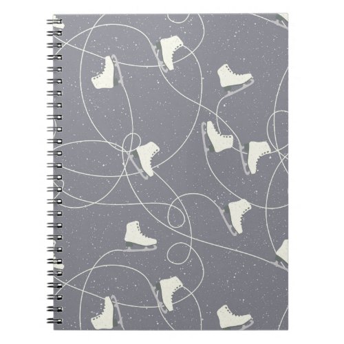 Ice Skating Shoes Marks Gray White Pattern Notebook