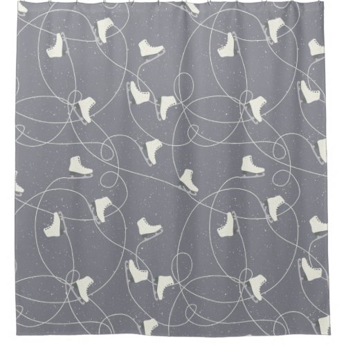 Ice Skating Shoes Marks Gray White Pattern Shower Curtain