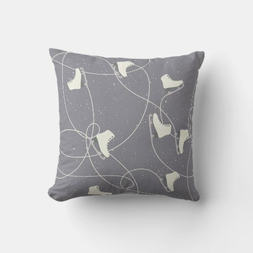 Ice Skating Shoes Marks Gray White Pattern Throw Pillow