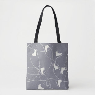 Ice Skating Shoes Marks Gray White Pattern Tote Bag