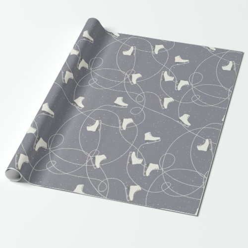 Ice Skating Shoes Marks Gray White Pattern Wrapping Paper