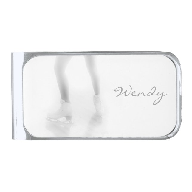 Ice skating silver finish money clip (Front)