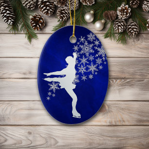 Ice Skating Silver Snowflake Keepsake Ceramic Ornament