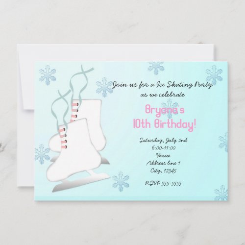 Ice Skating Skate Birthday Party Invitation