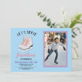 Ice-Skating Skate Blue Photo Birthday Party Invite (Standing Front)